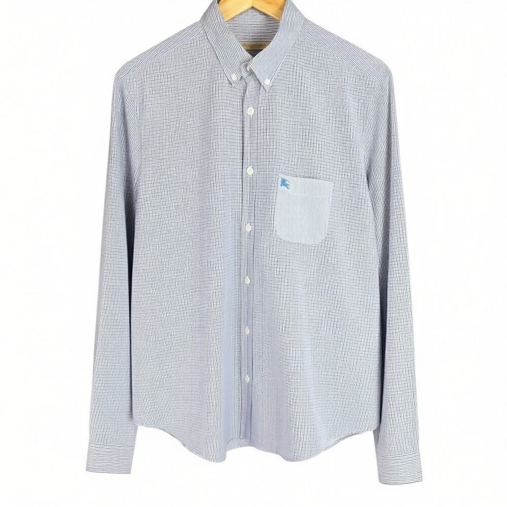 Burberry Brit Blue White Check Pocket Logo Men's Medium Button Down Dress Shirt
